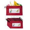 10 Red Zippered, durable Pencil Pouches, Pencil+Pouch Image shows 1 filled with school supplies