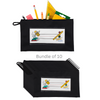 10 Black Zippered, durable Pencil Pouches, Pencil+Pouch Image shows 1 filled with school supplies