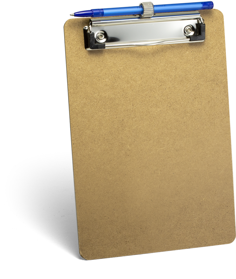 Memo Size, Recycled Wood Clipboard with Pen Holder, Low Profile Clip, PKG of 24