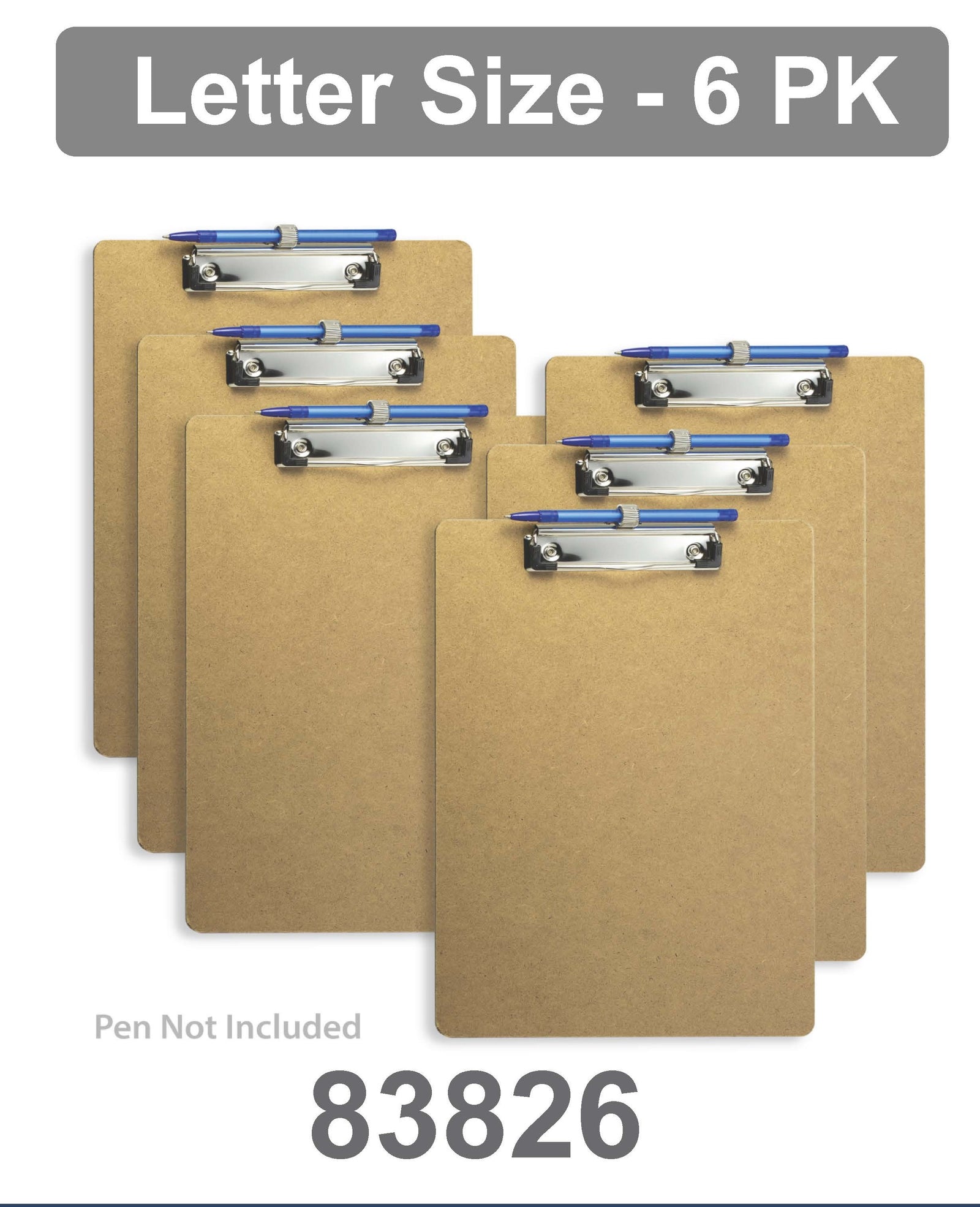 Recycled Wood, Low Profile Clipboards with Pen Holder, Pkg of 6